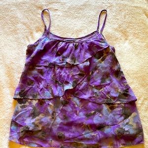 New York & Company: Size S US, strapless, purple/gray, front ruffles floral top